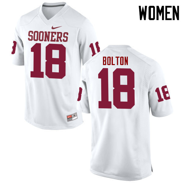 Women Oklahoma Sooners #18 Curtis Bolton College Football Jerseys Game-White - Click Image to Close
